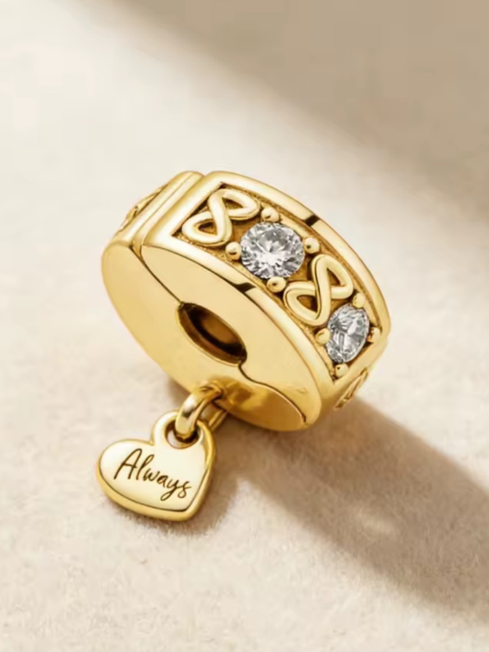 Macy's Gold Heart Dangle Charm with Clear Stones